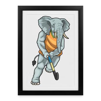 Éléphant de hockey sur gazon avec un bâton de hockey sur gazon - Affiche encadrée (27 × 37 cm) - noir - Devant