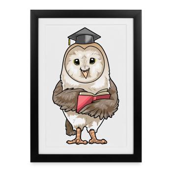 Owl Teacher Book School - Framed poster (27 × 37 cm) - black - Front