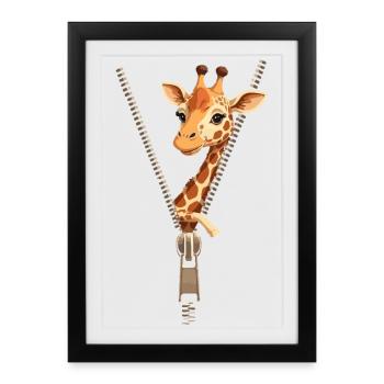 Fun Giraffe with Zipper - Framed poster (27 × 37 cm) - black - Front