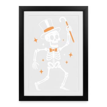 Élégant percussionniste squelette en chapeau haut de forme - Affiche encadrée (27 × 37 cm) - noir - Devant
