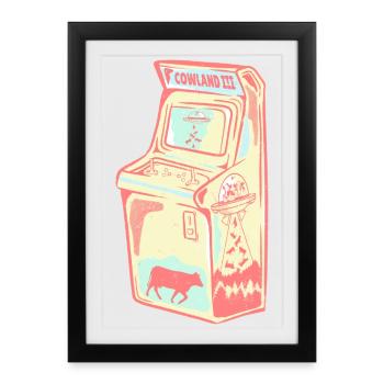 Arcade rétro vache extraterrestre - Affiche encadrée (27 × 37 cm) - noir - Devant