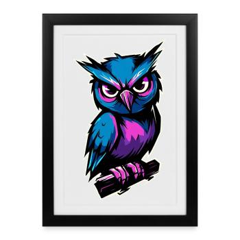 blau lila Eule :) - Gerahmtes Poster (27 × 37 cm) - Schwarz - Vorne