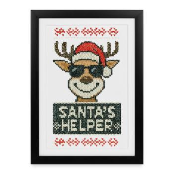 Reindeer in glasses and a Christmas hat - Framed poster (27 × 37 cm) - black - Front