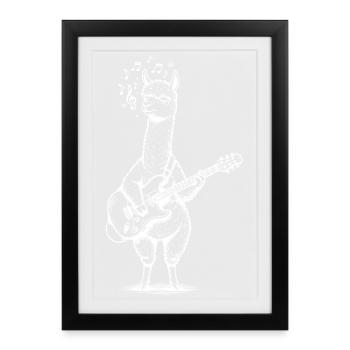 Alpaca Guitar Art Music Animal - Framed poster (27 × 37 cm) - black - Front