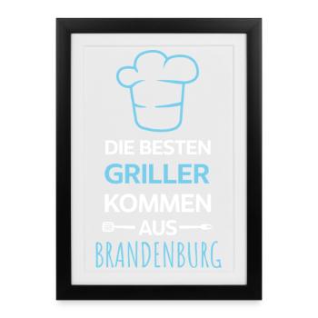 Les meilleurs barbecues viennent de Brandebourg / Grill - Affiche encadrée (27 × 37 cm) - noir - Devant
