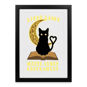 Romantic Moon Book Cat - Framed poster (27 × 37 cm) - black - Front