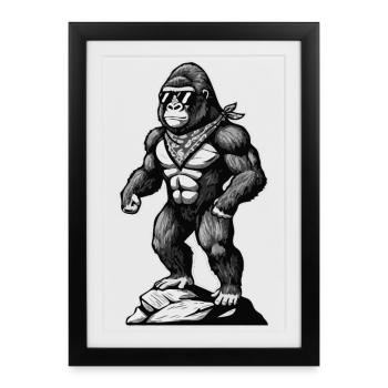 Hiking Hiker Mountaineer Mountain Nature Gorilla - Framed poster (27 × 37 cm) - black - Front
