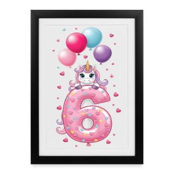 6 Years Girl Cute Unicorn 6th Birthday - Framed poster (27 × 37 cm) - black - Front