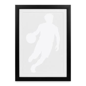 Sprungender Basketball-Silhouette - Gerahmtes Poster (27 × 37 cm) - Schwarz - Vorne
