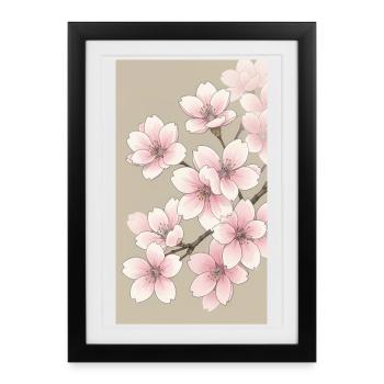 Sakura Cerisier Fleur - Affiche encadrée (27 × 37 cm) - noir - Devant