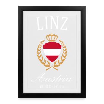 Linz Österreich Wappen Krone – Reise Souvenir - Gerahmtes Poster (27 × 37 cm) - Schwarz - Vorne