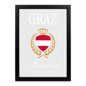 Graz Österreich Wappen Krone – Reise Souvenir - Gerahmtes Poster (27 × 37 cm) - Schwarz - Vorne