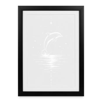 Dolphin Night Sea Star Motif - Framed poster (27 × 37 cm) - black - Front