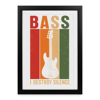 Bass I Destroy Silence Retro Bassist Shirt - Framed poster (27 × 37 cm) - black - Front