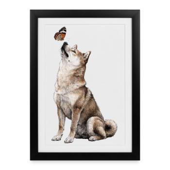 Chien loup avec motif papillon - Affiche encadrée (27 × 37 cm) - noir - Devant