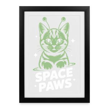 Chat Spatial Pattes Astrales - Affiche encadrée (27 × 37 cm) - noir - Devant