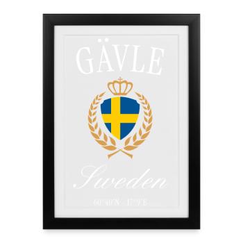 Couronne des armoiries de Gävle Suède – Souvenir de voyage - Affiche encadrée (27 × 37 cm) - noir - Devant