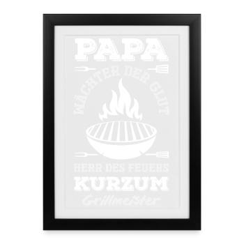 Papa Wächter Der Glut Kurzum Grillmeister Lustig - Gerahmtes Poster (27 × 37 cm) - Schwarz - Vorne