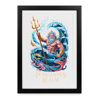 Le royaume de Poséidon Dieu grec de la mer Poséidon - Affiche encadrée (27 × 37 cm) - noir - Devant