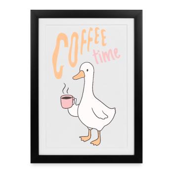 Heure du café avec un canard couleur pastel - Affiche encadrée (27 × 37 cm) - noir - Devant