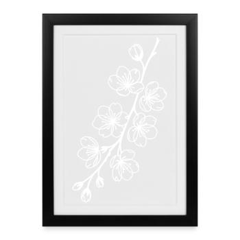 Sakura Line Art on Black - Framed poster (27 × 37 cm) - black - Front