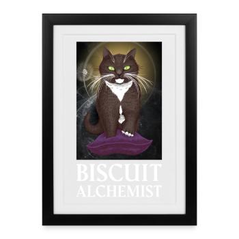 Biscuit Alchemist - Tuxedo Cat Kneading Reality  - Framed poster (27 × 37 cm) - black - Front