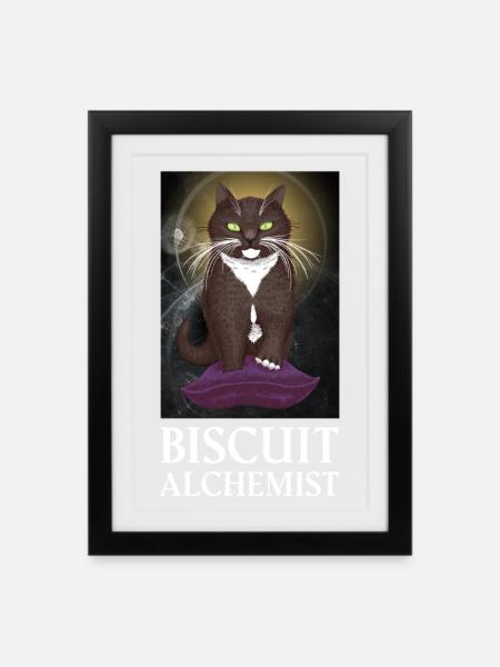 Keksalchemist – Smokingskatze knetete Realität - Gerahmtes Poster (27 × 37 cm) - Schwarz
