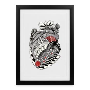 Black and white doodle with red accents - Framed poster (27 × 37 cm) - black - Front