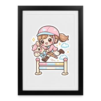 Kawaii Pony Jump Obstacle - Framed poster (27 × 37 cm) - black - Front