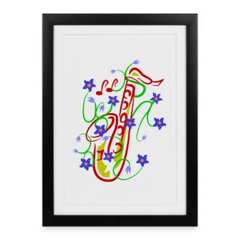 Floral pattern with playful saxophone design - Framed poster (27 × 37 cm) - black - Front