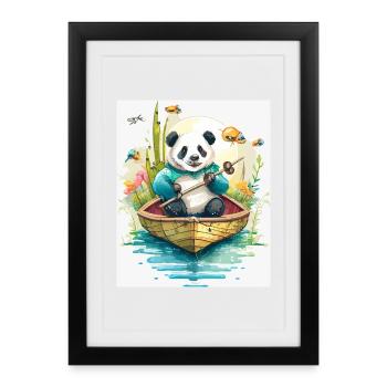 Panda Rowing Boat en fleurs - Affiche encadrée (27 × 37 cm) - noir - Devant