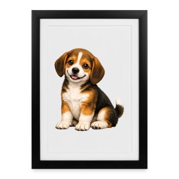 Chiot Rapetou souriant - Affiche encadrée (27 × 37 cm) - noir - Devant