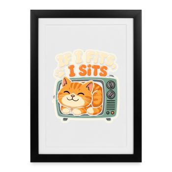 Chat Mignon Rétro TV If I Fits I Sits - Framed poster (27 × 37 cm) - black - Front
