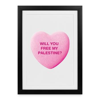 Will you free my Palestine? Süßes Bonbon Herz - Gerahmtes Poster (27 × 37 cm) - Schwarz - Vorne