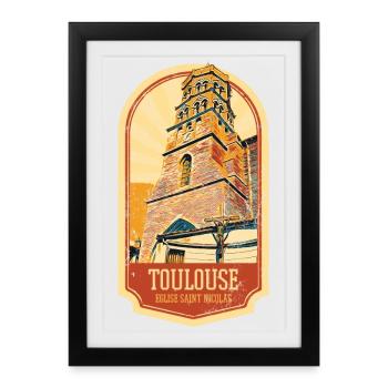 Badge retro, Toulouse France est ma ville natale - Affiche encadrée (27 × 37 cm) - noir - Devant