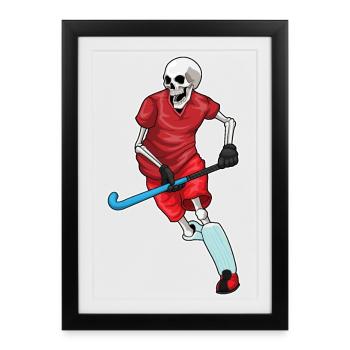 Squelette de hockey sur gazon avec un bâton de hockey sur gazon - Affiche encadrée (27 × 37 cm) - noir - Devant