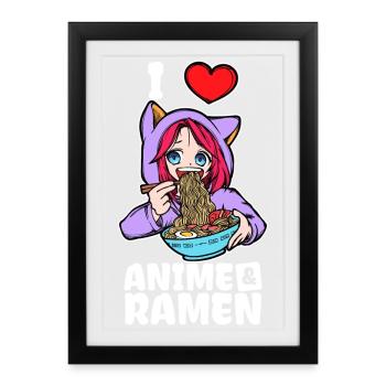 J’aime l’anime Ramen Déclaration Heart Girl Manga - Affiche encadrée (27 × 37 cm) - noir - Devant