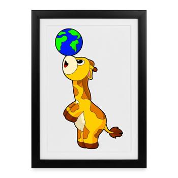 Globe terrestre girafe - Affiche encadrée (27 × 37 cm) - noir - Devant