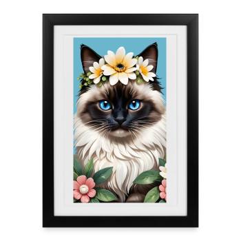 Natural beauty Burma Seal Point with floral wreath - Framed poster (27 × 37 cm) - black - Front