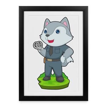 Loup Policier Menottes Police - Affiche encadrée (27 × 37 cm) - noir - Devant