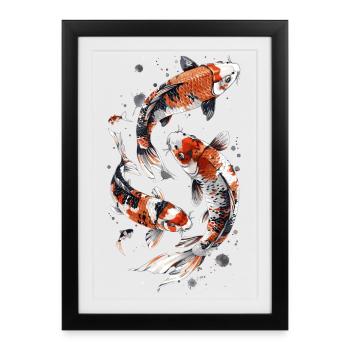 Artful Koi Fish Design, Elegant Koi Design - Framed poster (27 × 37 cm) - black - Front