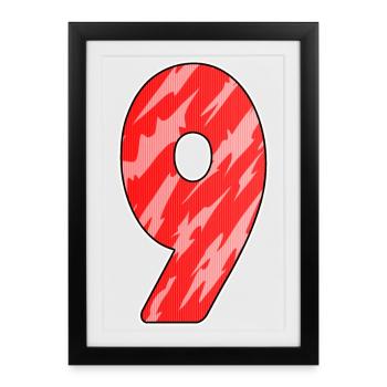 Numéro 9 - Neuf - 9 Motif Rouge - Affiche encadrée (27 × 37 cm) - noir - Devant