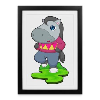 Cheval Jogger Jogging Sport - Affiche encadrée (27 × 37 cm) - noir - Devant