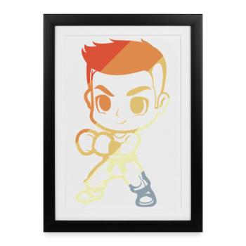 Kickboxer garçon dessin animé - Affiche encadrée (27 × 37 cm) - noir - Devant