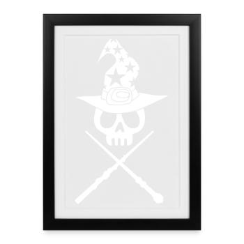 Crâne de magicien blanc - Affiche encadrée (27 × 37 cm) - noir - Devant