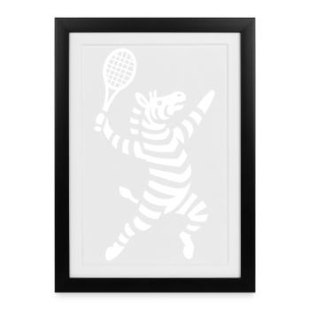 Joueur de tennis zèbre minimaliste revers - Affiche encadrée (27 × 37 cm) - noir - Devant
