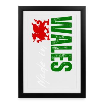Fabriqué au Pays de Galles, design vertical - Affiche encadrée (27 × 37 cm) - noir - Devant