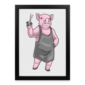 Ciseaux de coiffeur en forme de cochon - Affiche encadrée (27 × 37 cm) - noir - Devant