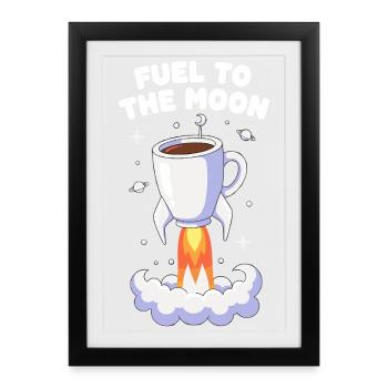 Vol de fusée de café sur la lune - Affiche encadrée (27 × 37 cm) - noir - Devant