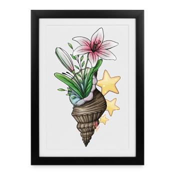 Floral Conch Bouquet - Framed poster (27 × 37 cm) - black - Front